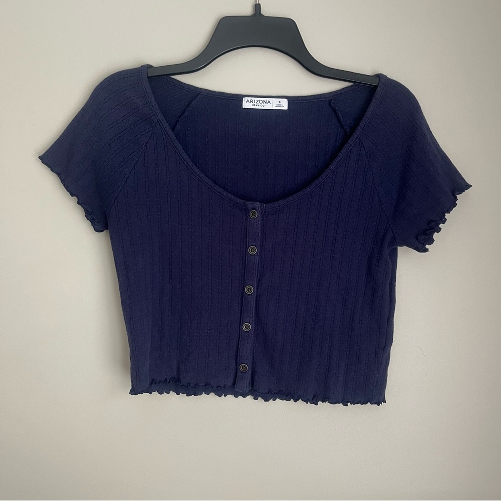 Arizona Jean Company Women's Navy Button-Up Crop Top Size S
